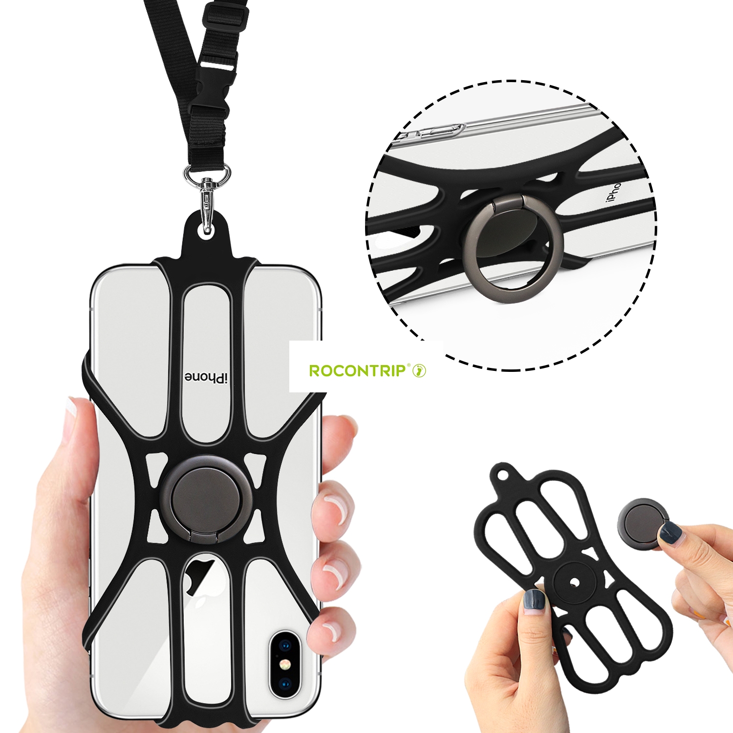 Silicone Retractable Phone Lanyard With Ring Holder